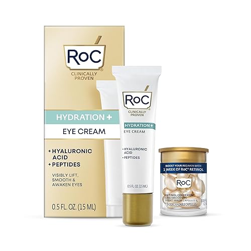 RoC - Crema anti envejecimiento para debajo de los ojos con ácido hialurónico Multi Correxion para hinchazón y ojeras (0.5 onzas) + cápsulas de