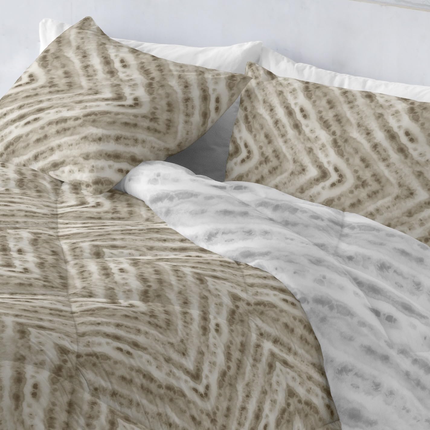 BOHEME Edredón Cama 180 Nórdico Estampado Reversible Ruth Beige - 270x260 cm.