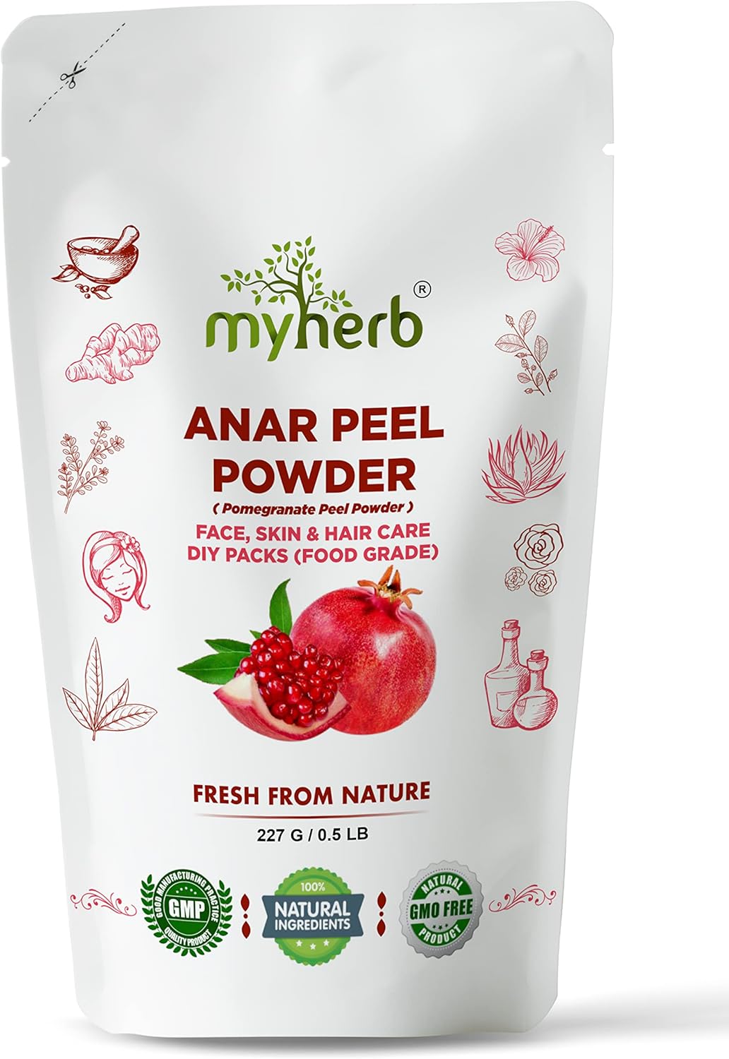 MYHERB 100% Pure Natural Organic Anar Peel Powder (Pumegranate Peel Powder) || 227 Gm/0.5 Lbs || For Hair and Face Care || For Skin || For Food Grade || For Men And Women