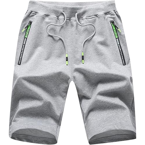 Men's Workout Shorts with Zipper Pockets Drawstring Athletic Running Sports Gym Short Pants, M-6XL