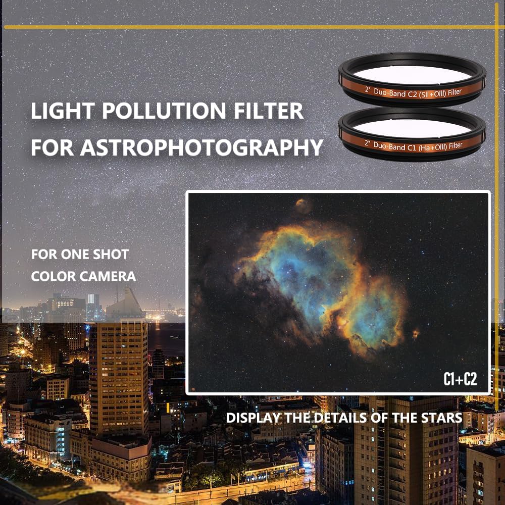 Askar Colour Magic C 2" Duo-Band Filter C1+C2 Package Set, Hα+OIII,S-II O-III, 2 Inch Narrowband Nebula Filter Astrophotography Astronomy Filters,Increase Contrast and Reduce Light Pollution