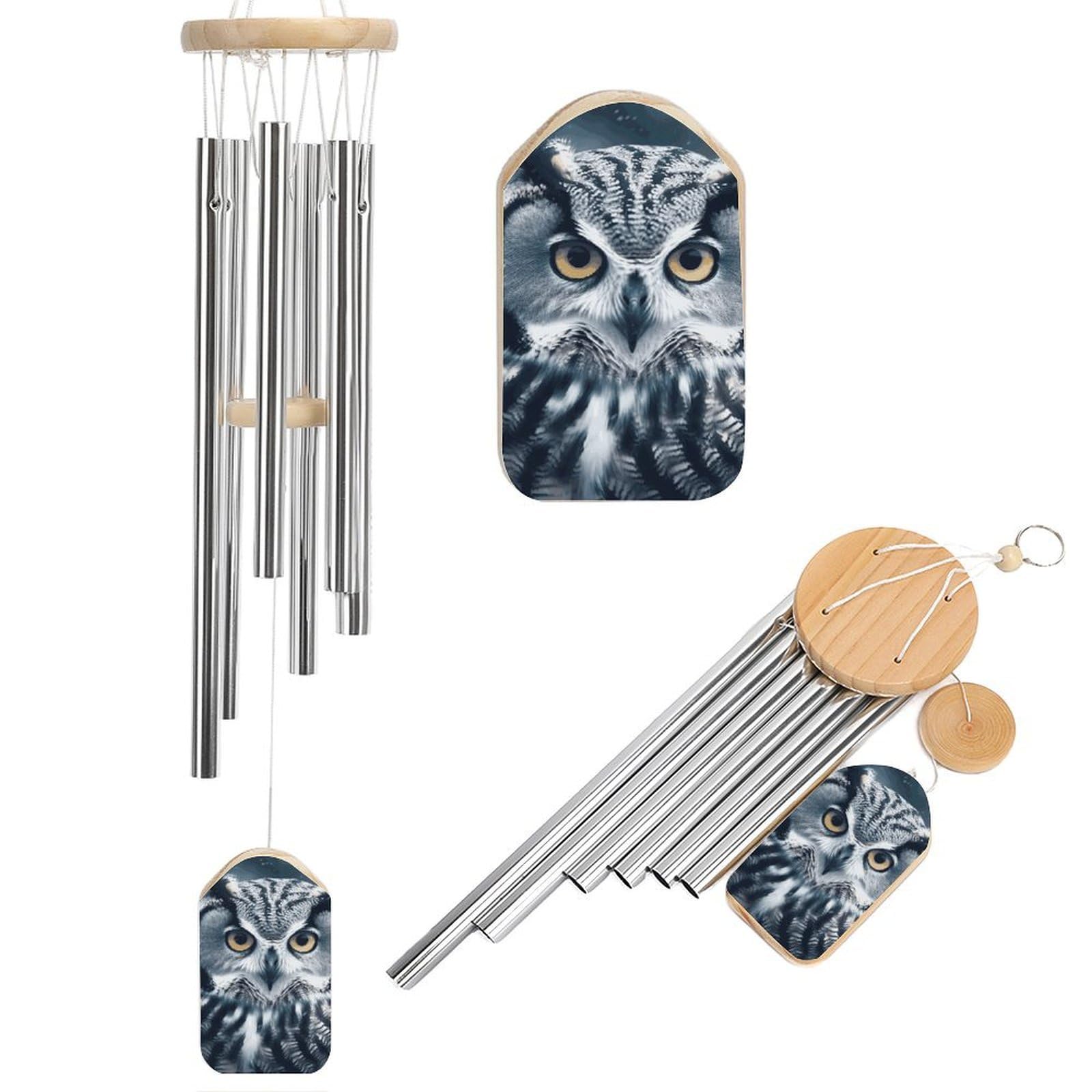Grey and White Owl Wind Chimes for Outside House Warming Gifts, Deep Tone Soothing Melodic Tones Windchimes, Memorial Wind Chime for Home Garden Decoration Aluminium Large Wind Chimes