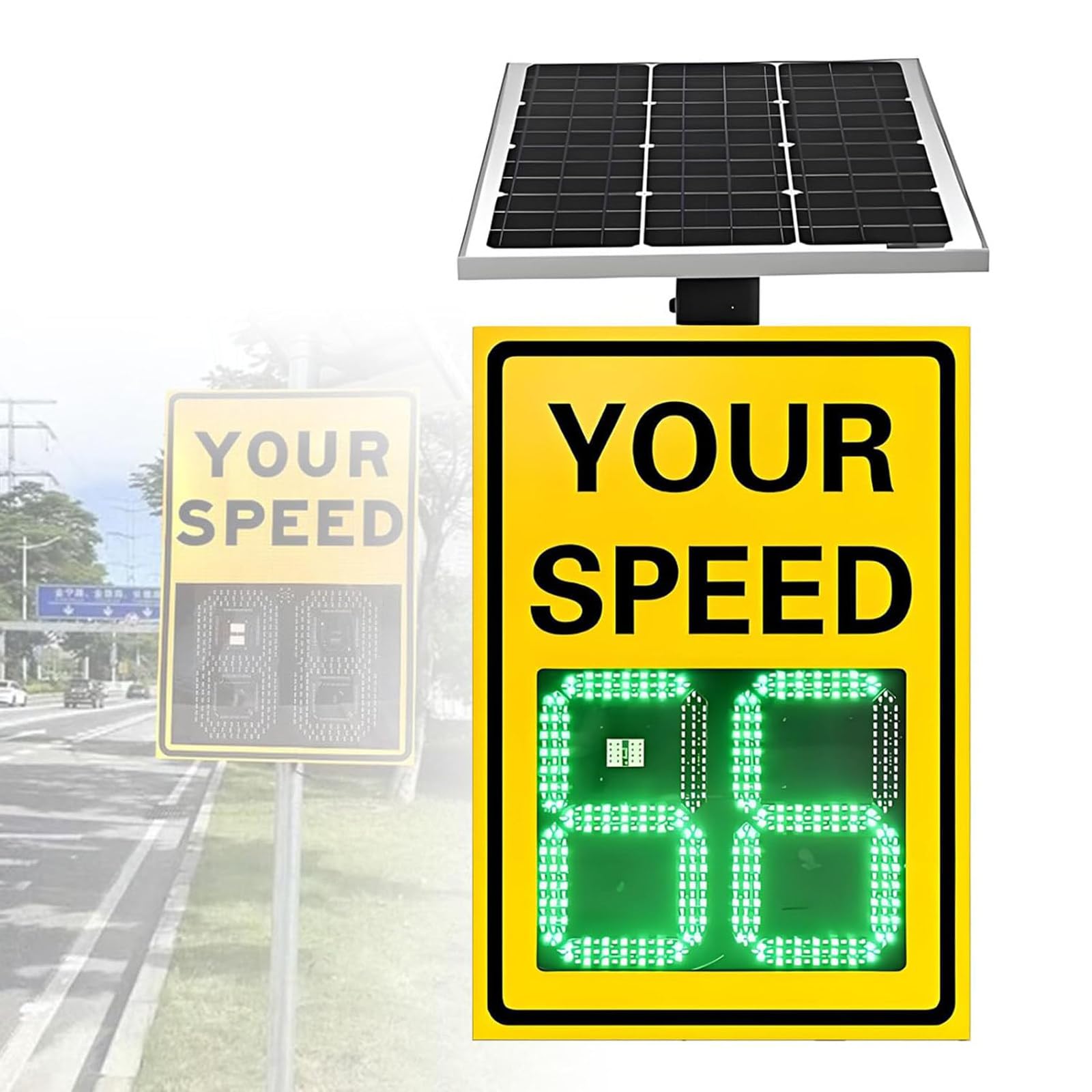 Radar vitesse solaire à LED, seuil d’alerte réglable orange-20*27"