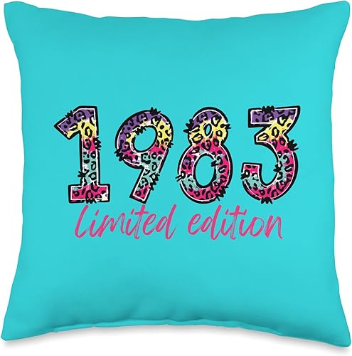 Birthday Retro Rainbow Leopard Print Tees 1983 Limited Edition Retro Rainbow Leopard Print Throw Pillow, 16x16, Multicolor