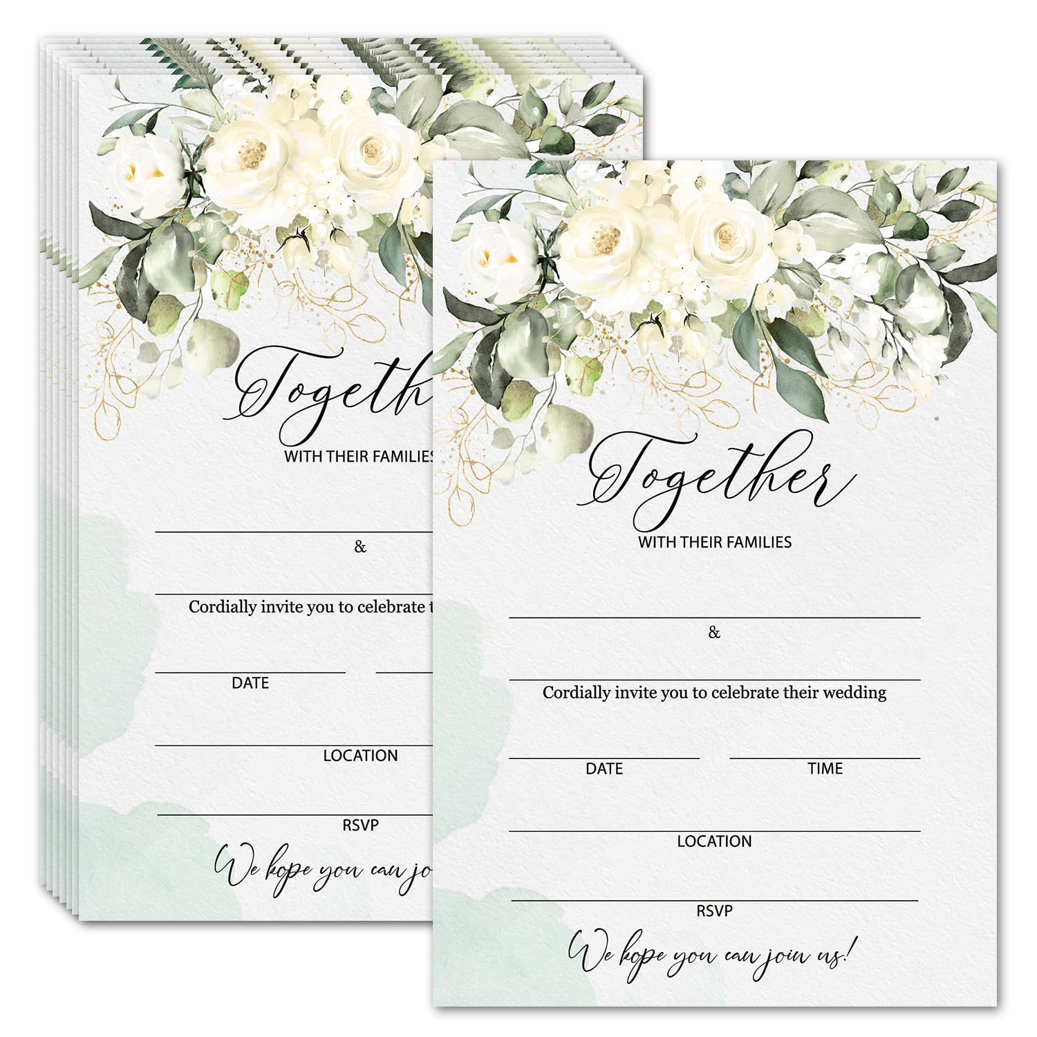 LETUROIA White Floral Wedding Invitations, Flower Wedding Party Invitation Cards, Party and Reception Supplies, 4 x 6 Inches Invites (25 Cards and