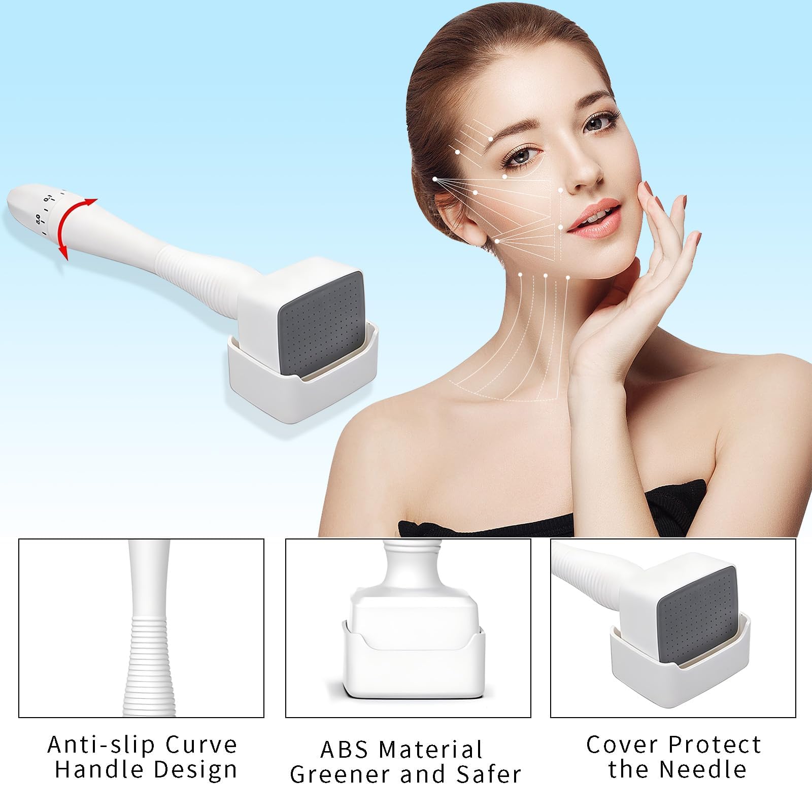 Derma Stamp, Dermastamp Regolabile 0-3mm 140 Titanio Aghi Professionale, Microaghi Pen Derma Roller per Viso e Capelli, Uso Domestico e Professionale per Uomini e Donne