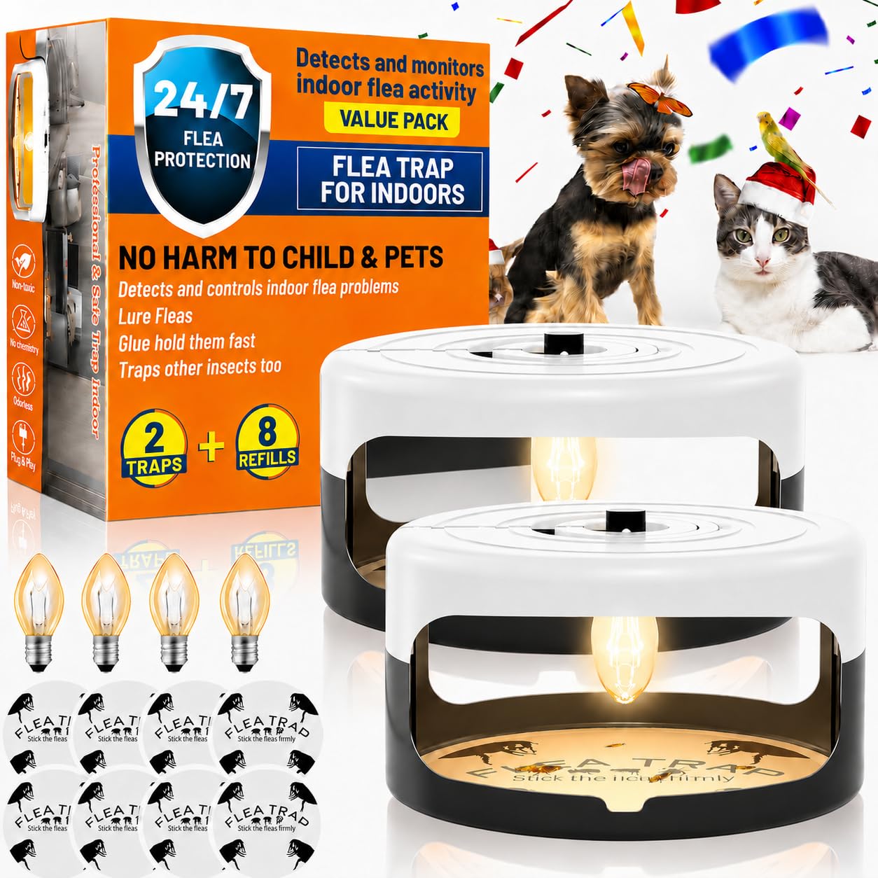 Photo 1 of 2 Pack Flea Traps for Inside Your Home, Indoor Flea Traps with 8 Sticky Pads, Flea Monitoring Trap for Home, Sticky Insect Catcher for Fleas, Moths & Gnats