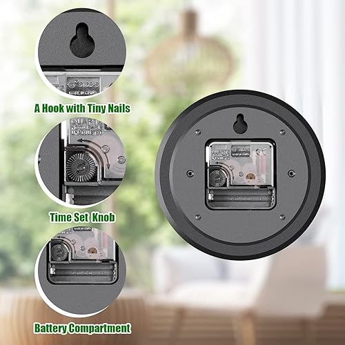 Miniatura 9 de Reloj de pared silencioso sin tictac, funciona con pilas, grande, fácil de leer con esfera estereoscópica, movimiento ultra silencioso, cuarzo para