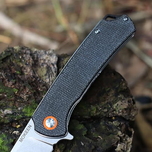 Miniatura 6 de MOKEEN Cuchillo plegable de bolsillo, cuchillo EDC de acero D2 con clip de bolsillo de transporte profundo, cuchillos Micarta para hombres y