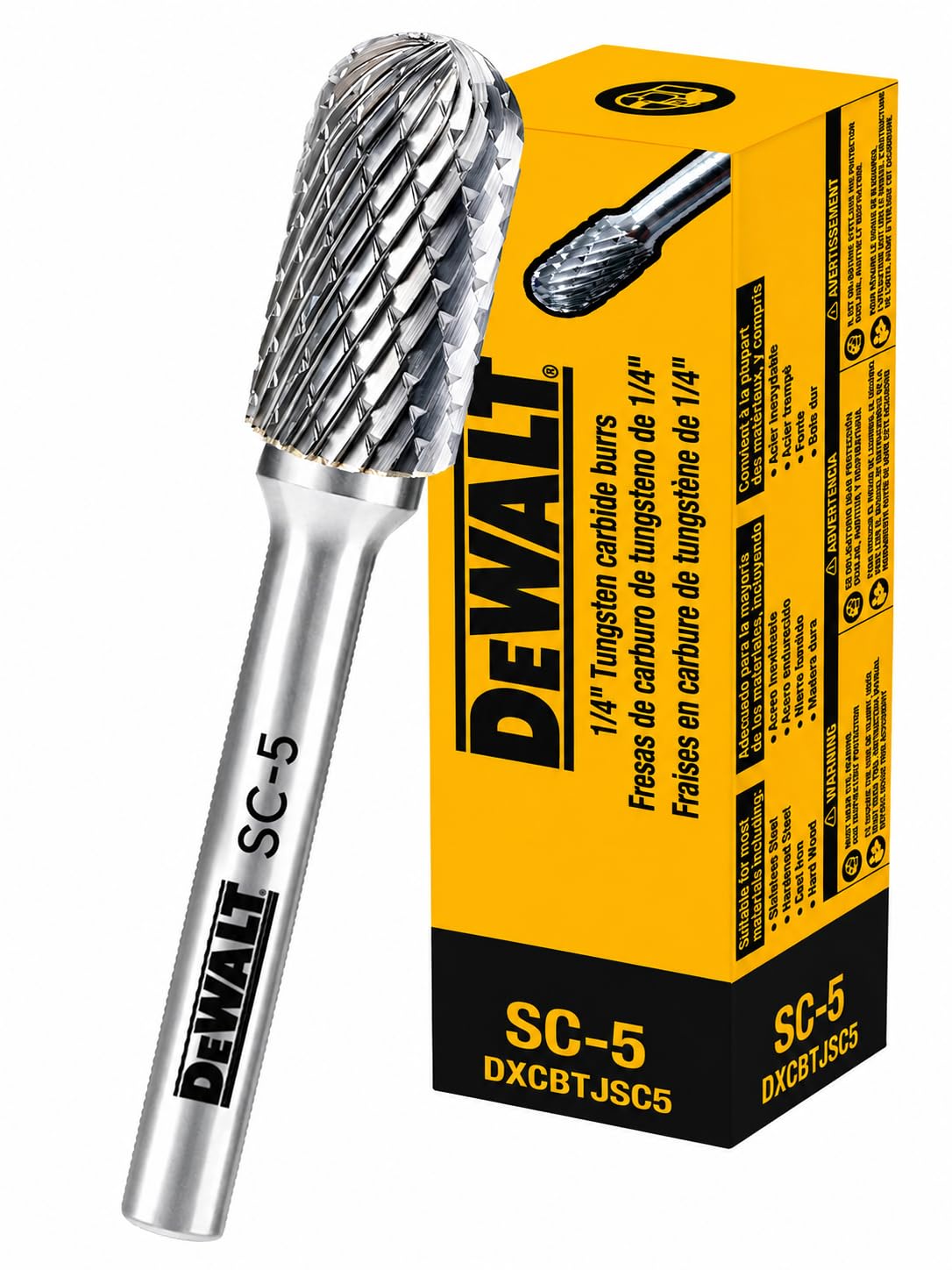 Single DEWALT Tungsten Carbide Burr Size SC-5 with 1/4" Shank for Tough Metalworking (DXCBTJSC5)