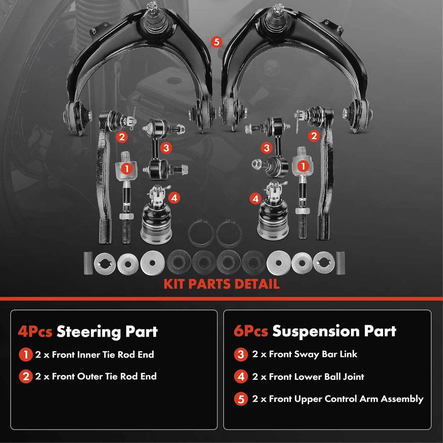 A-Premium 12Pcs Front Suspension Kit, Upper Control Arm, Sway Bar Link, Lower Ball Joint, Inner Outer Tie Rod End, Upper Strut Mount Kit, Compatible with Honda Accord 98-02, Acura TL 99-03, CL 01-03