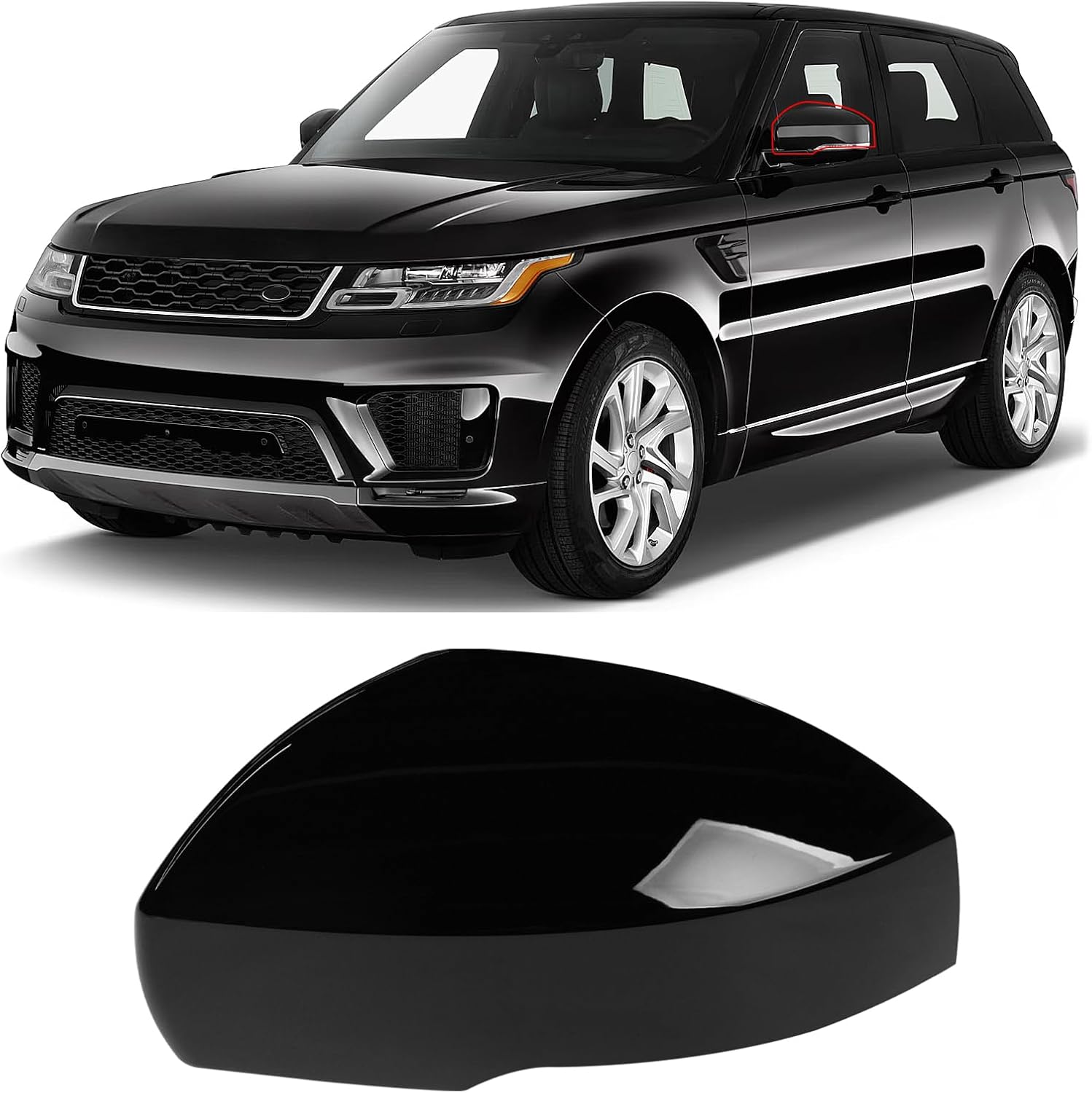 Moonlinks Compatible Range Rover/Sport/LR4/Discovery Side Mirror Cover Replacement 2013-2020, Glossy Black Left Driver Side Clip-on Mirror Cap WITH Turn Signal, Replace for LR035092