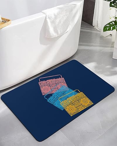 Tapete de baño con grabadora retro para bañera, antideslizante, de secado rápido y absorbente, tierra de diatomeas, cocina, ducha, fregadero,