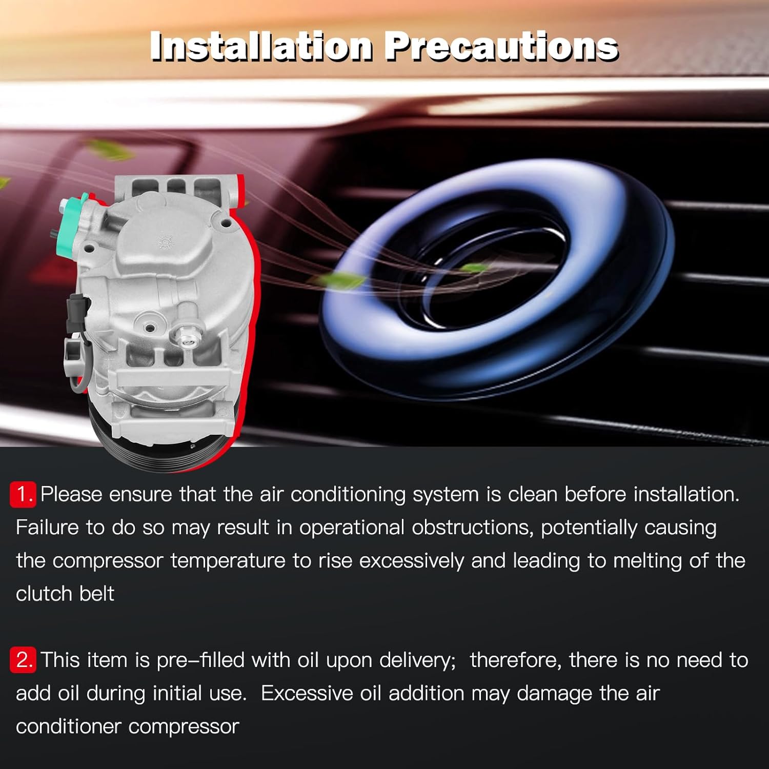 cciyu Air Condiitoning Compressor Fit for Kia Optima for Hyundai Sonata 2.0L 2.4L 2011-2012 Replaces AC Compressor for Car 1177317 177317