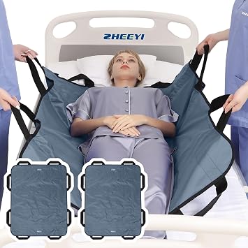 Positioning Bed Pad with Reinforced Handles 2 Pack 43" x 36" Patient Transfer Sheet Aid Assistant for Body Lifting, Turning, Repositioning, for Elderly, Incontinence, Caregiver, Gray