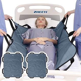 Positioning Bed Pad with Reinforced Handles 2 Pack 43" x 36" Patient Transfer Sheet Aid Assistant for Body Lifting, Turning, Repositioning, for Elderly, Incontinence, Caregiver, Gray