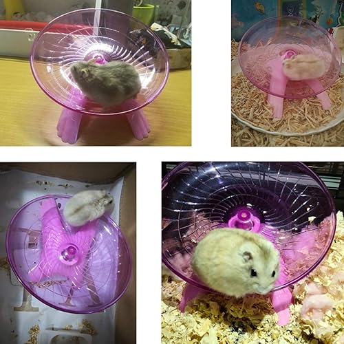Miniatura 8 de Rueda de ejercicio para hámster, platillo volador, silenciosa, para ratón, erizo, erizo, animales pequeños (rosa)