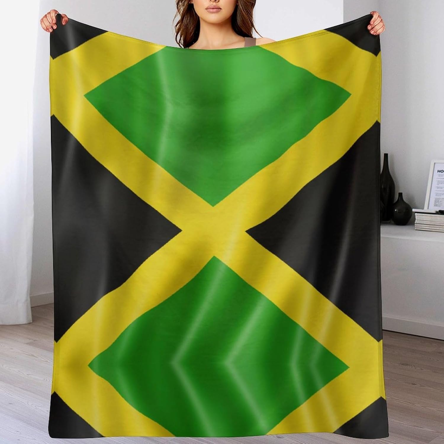 Jamaica Flag Satin Texture Flannel Blanket Throw 330g Large Bed Blankets Lightweight Carpet for Sofa Couch Bed 40"x60"
