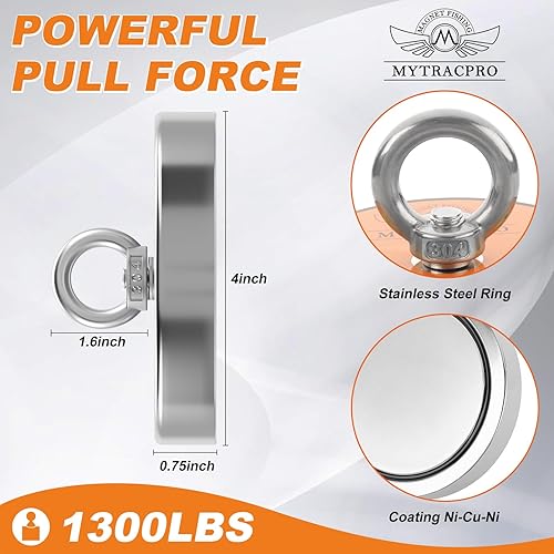 Miniatura 24 de Kit de pesca con imán, imanes de pesca de 600 libras con cuerda de nailon de 65 pies, imán de neodimio de una sola cara para recuperar en Rive Azul