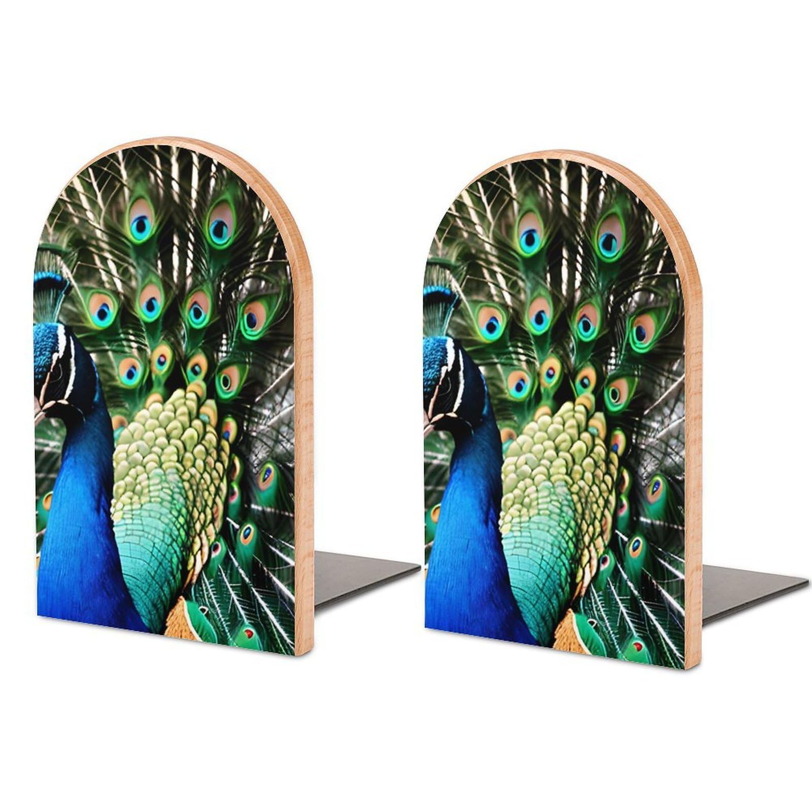 Peacock Bookend Modern Bookends for Shelves Non-Skid Book Holder Heavy Duty Metal Book Storage for Books CDs Decorative Book Stopper for Home