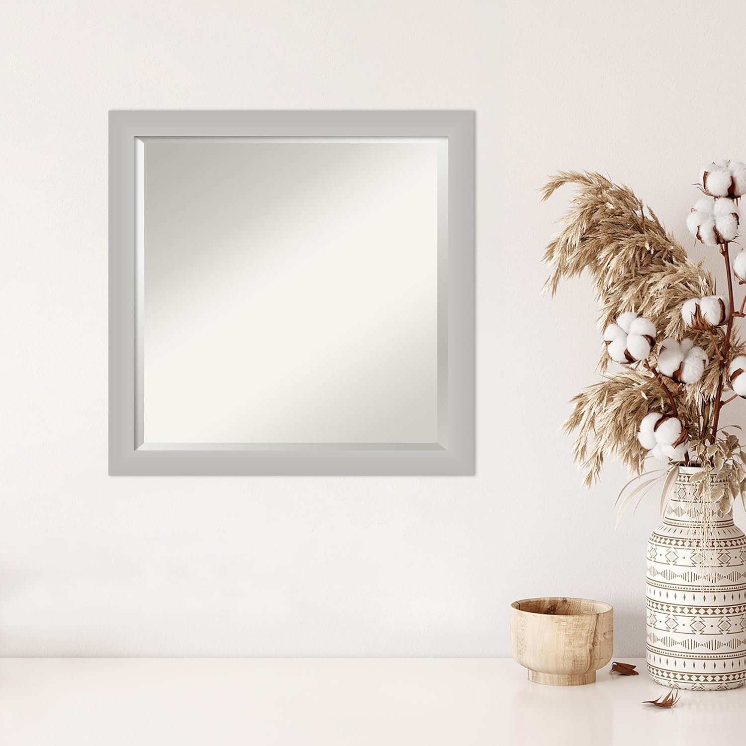 Amanti Art Silver Wall Mirror 23x23 Low Luster Silver Square Bathroom Mirror for Wall Decor Living Room, Medium Modern Wood Frame, Hangs Horizonally and Vertically, Bathroom Decor, Beveled Edge