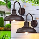 Dusk to Dawn Gooseneck Outdoor Light Fixtures, Farmhouse Barn Lights for Porch, Industrial Black Exterior Wall Sconce for Garage, Patio, E26 Base Anti-Rust for Garage Frontdoor Entryway, 2 Pack
