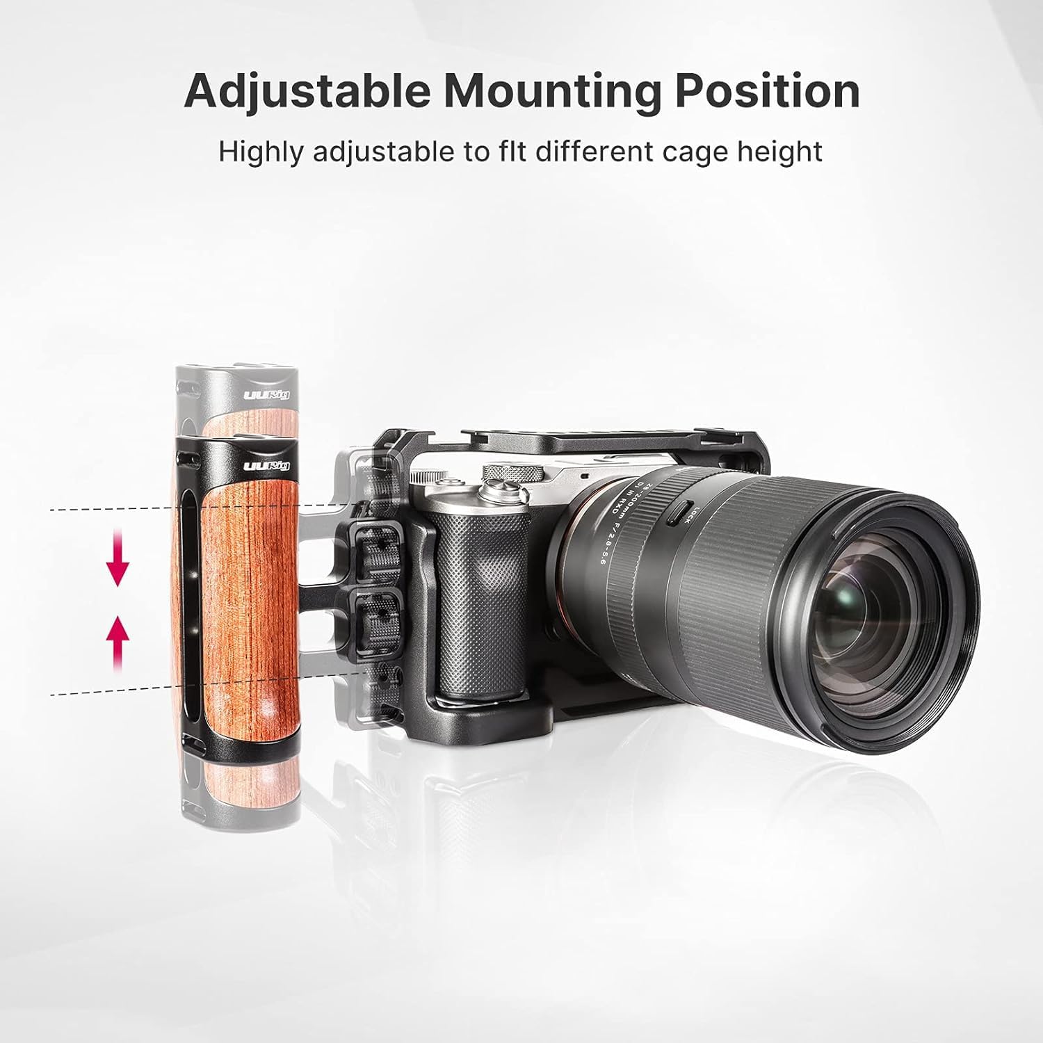 ULANZI R075 Wooden Camera Side Handle,Left & Right Dual Grip with 1/4"-20 + Cold Shoe,Walnut Wood Video Rig Compatible With Mirrorless A7 IV A6700,Canon R6 R50,Run-and-Gun Vlog & Smartphone Cage Mount