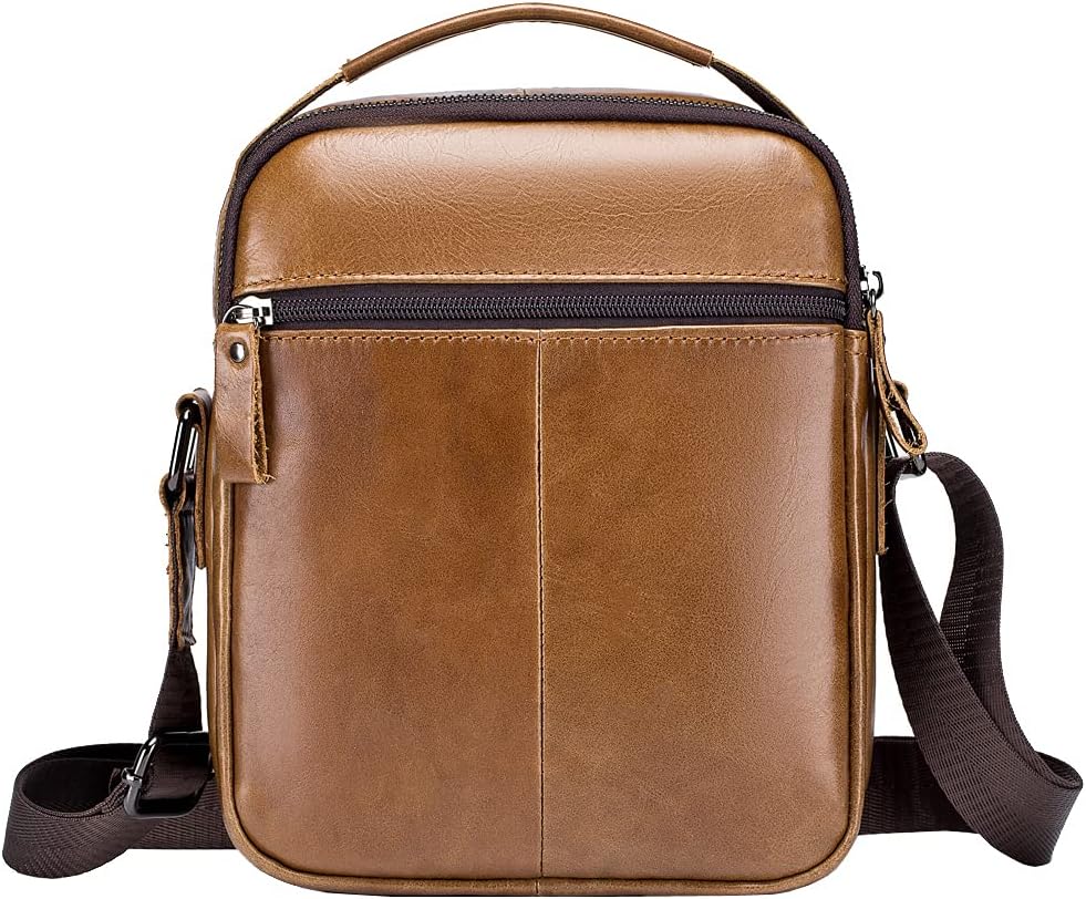Hebetag Small Leather Shoulder Bag Crossbody Pack for Men Outdoor Travel Business