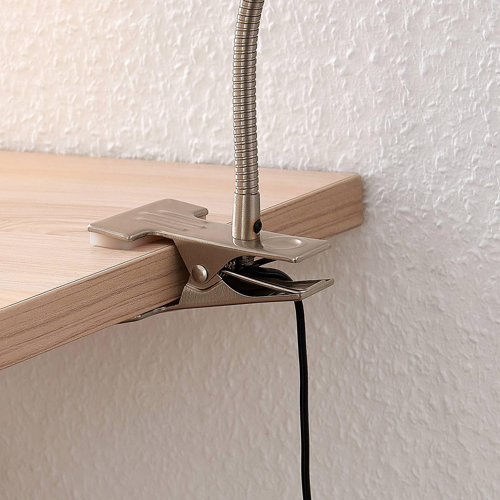 Lindby Bombillas LED lámpara de pinza en níquel satinado, luz lectura | moderno, 3000 k blanco cálido, con pinza para oficina, espacio de trabajo, dormitorio