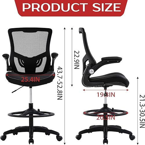 Miniatura 2 de FDW Silla de redacción con respaldo medio de malla, silla de oficina alta con brazos abatibles, silla de escritorio con soporte lumbar ergonómico,