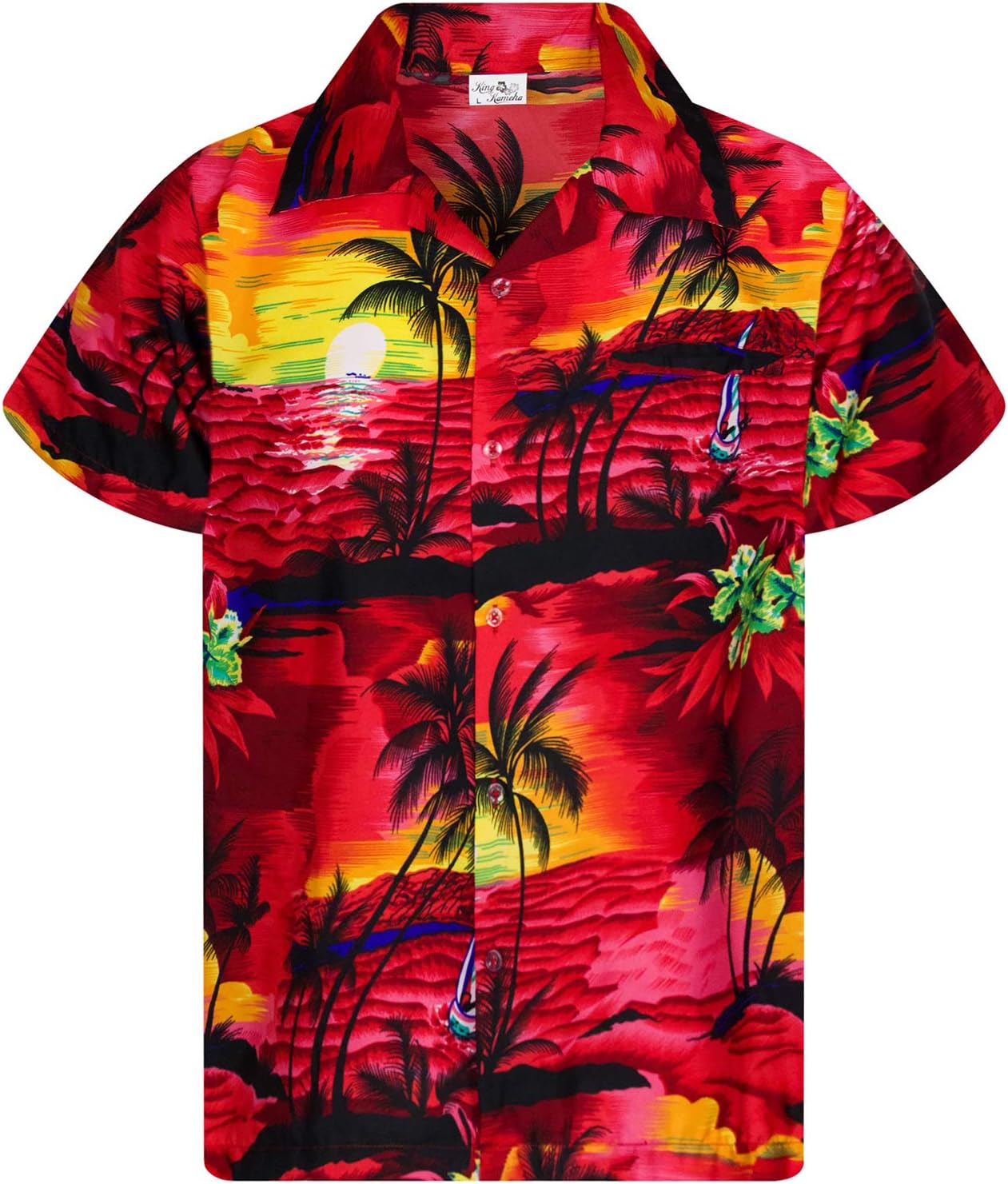 King KamehaMen JK-Surf Ugly-Shirt Regular Button-Down Short-Sleeve Hawaii-Shirt Surfing-Time Palms