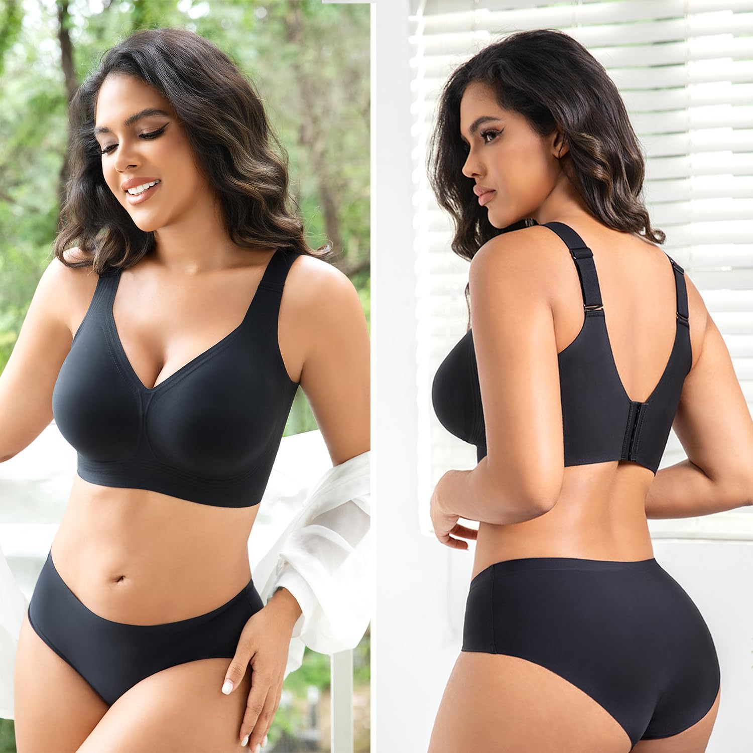 Womens Wireless Bras Push Up Bra Plus Size No Underwire Deep V Bras for Women Full Coverage Back Smoothing Sports Bra - Image 6