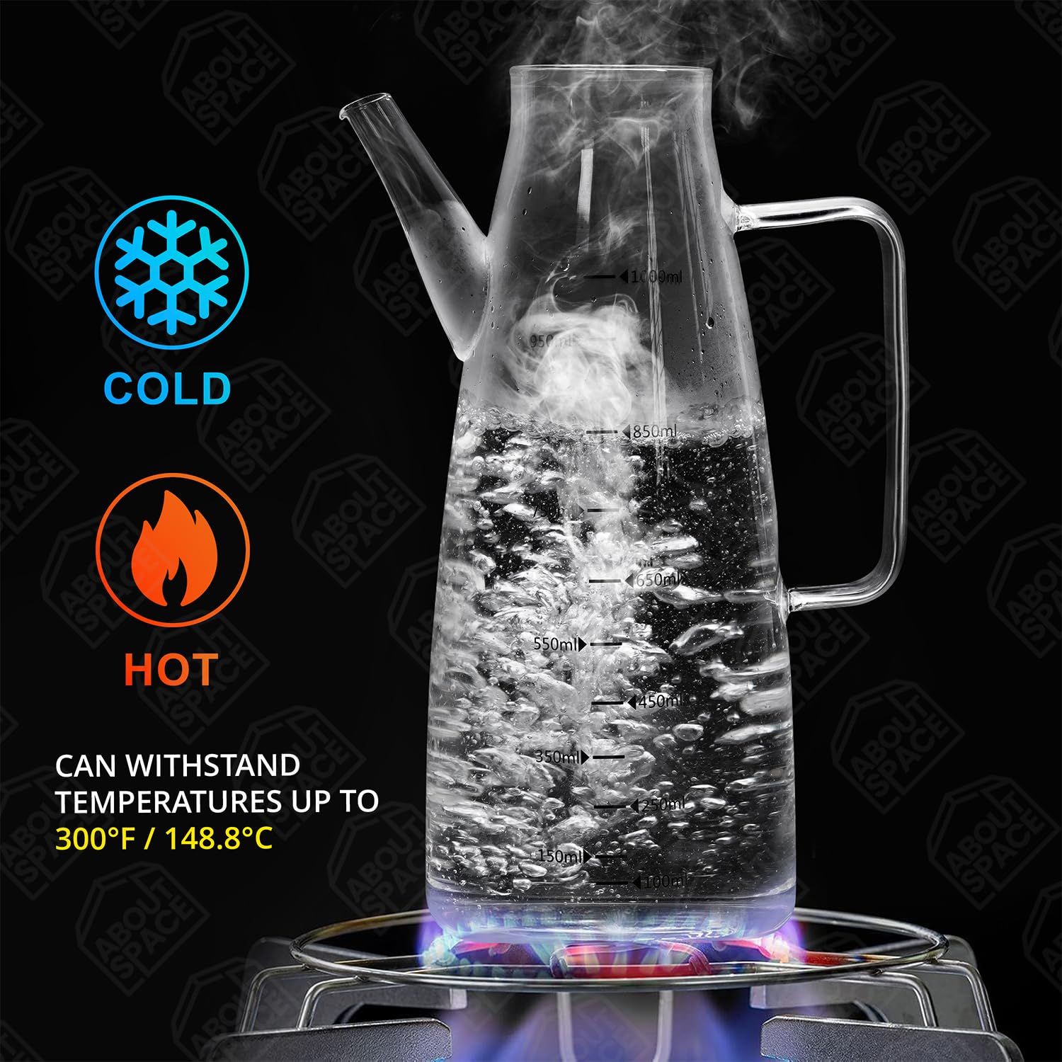 ABOUT SPACE Glass Oil Dispenser 1 Litre with Stainless Steel Cap, Silicone Base, Measurement, Drip-proof Hawk with Dust Cap, Leak-proof Oil Bottle for Kitchen, Upto 300°F Easy to Refill Oil Container - Image 6 thumbnail