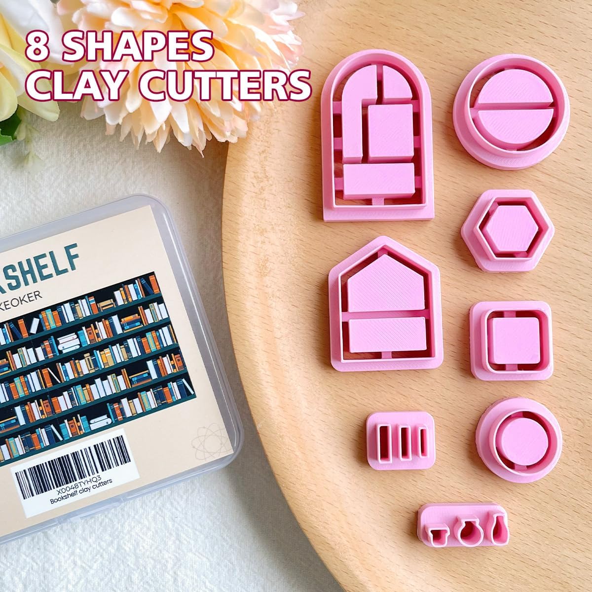 Keoker Back to School Clay Cutters, Polymer Clay Earrings Cutters for Jewelry Making, Bookshelf Polymer Clay Cutters, Teacher Clay Cutters for Earrings, 8 Shapes Clay Earring Cutters
