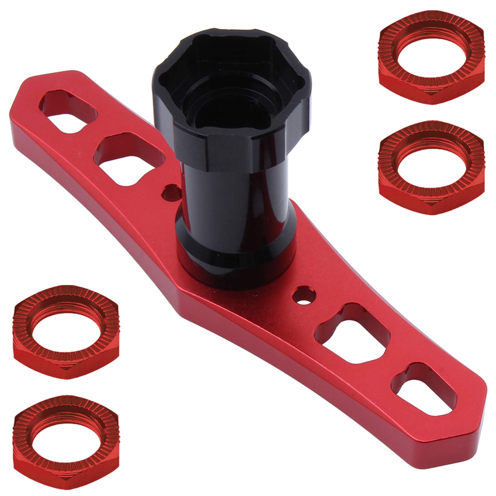 HobbyPark Aluminum 17mm Wheel Nuts with Hex Wrench for Arrma Typhon Kraton 6S 3S Traxxas E-Maxx E-Revo 1/8 RC Cars Monster Trucks Off Road Buggy, 4pcs (with Red Nuts)