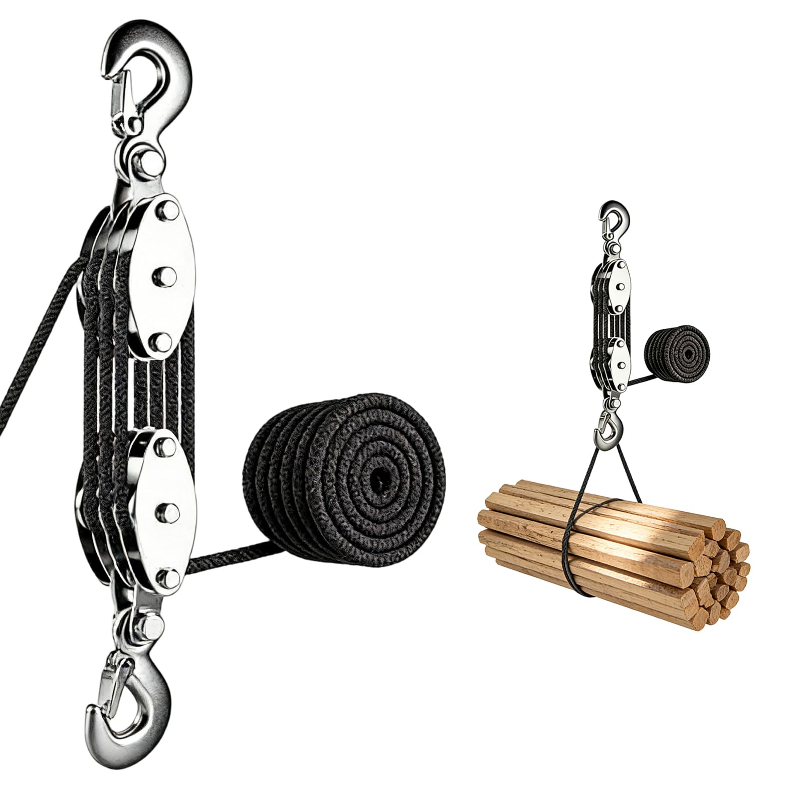 Palan à Poulie à Corde, Palan Manuel 8:1, Rotatif à 270°, Poulie de Levage avec Corde de Nylon Résistant de 20m, Levage 2,5m Système de Poulie pour Soulever Objets Lourds, Chasse, Garages