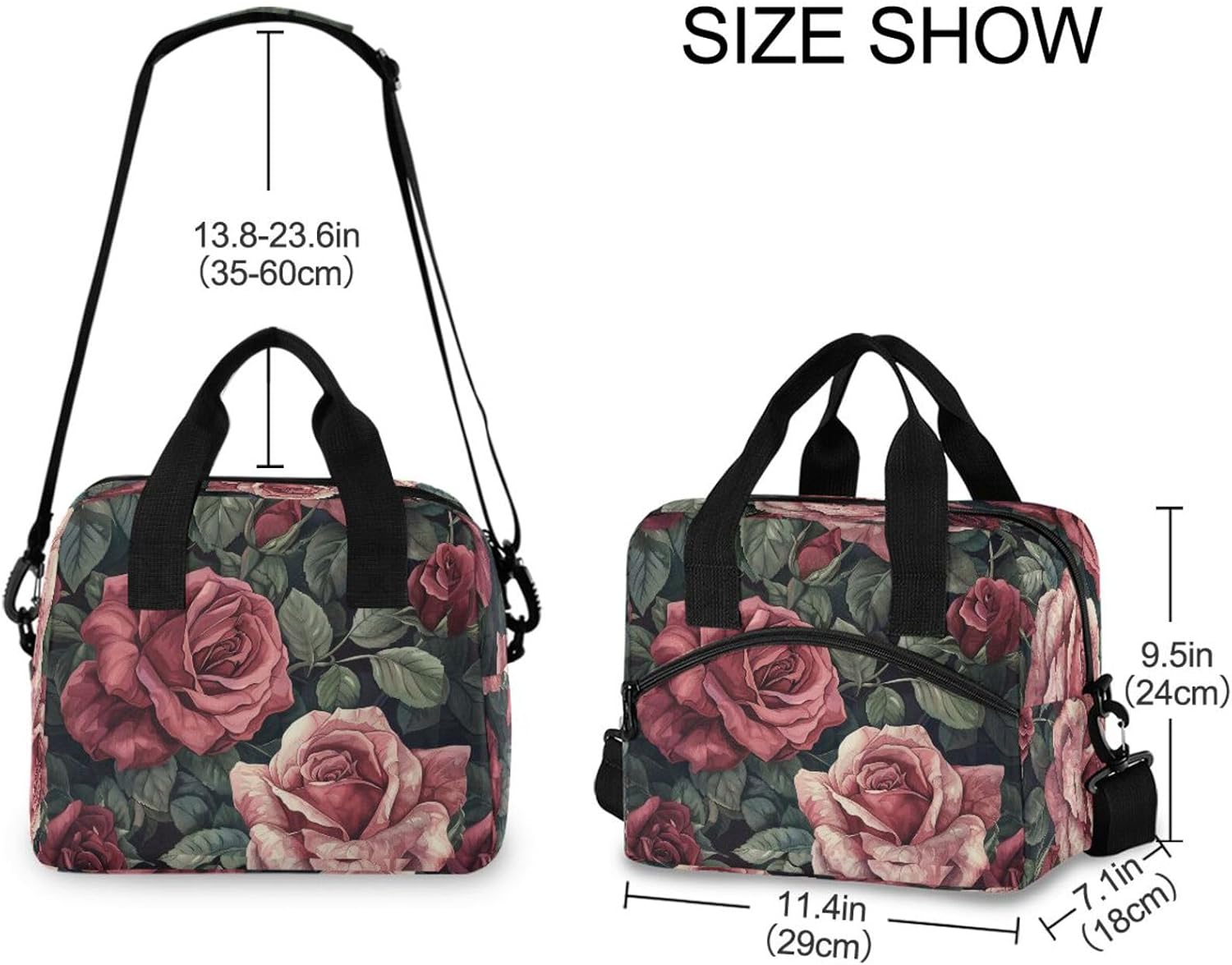 Vintage Roses Lunch Bag, Insulated Lunch Tote Bags Cooler Reusable Lunch Box Food Container with Adjustable Shoulder Strap for Women Men Adults