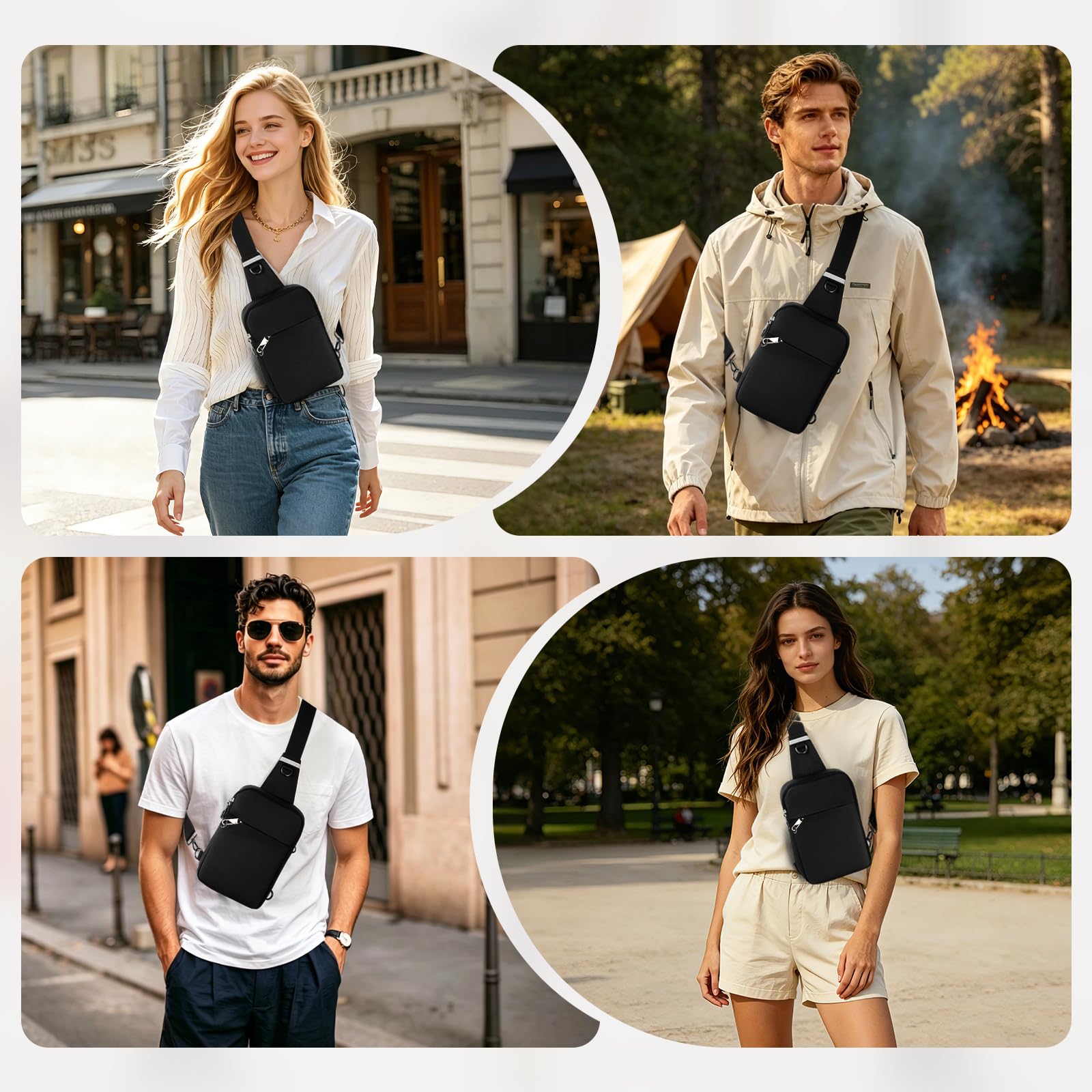 BROADREAM Anti Diebstahl Sling Bag Herren, Wasserdichte RFID Umhängetasche mit Sicherheitsreißverschluss, Kleine Crossbody Brusttasche für Männer & Damen, Handytasche für Reise Outdoor Arbeit