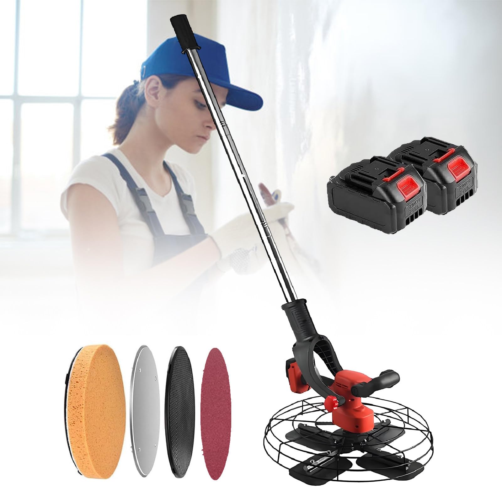 XEEAOFE Power Trowel, 18” Walk-Behind Cement Trowel with Float Pan, Smooth Concrete Finisher, Heavy Duty Screed Concrete Cement with Finishing Blade 30000mAh