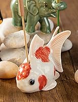 Vista 3 de Pez de oro blanco rojo naranja elegante de cerámica para incienso artística coleccionable para coleccionistas adultos, regalo de acento sofisticado