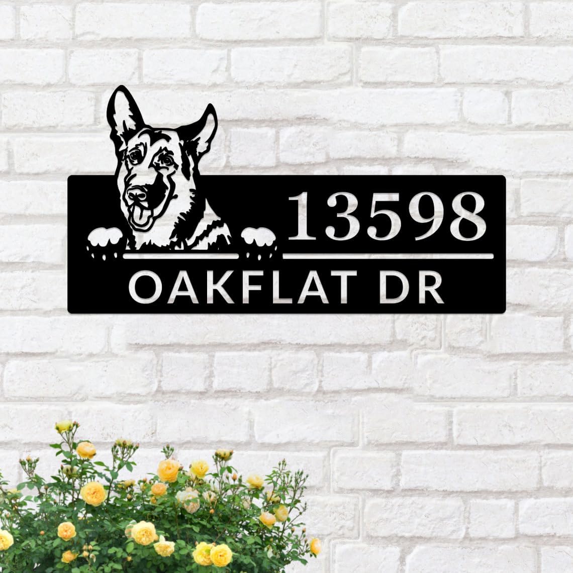 Personalized Address Numbers Plaque Large Size,Custom Street Address Marker for Door Plate,Customized German Shepherd Metal Sign House Numbers with Street Name for Office Hotel Studio Mailbox 26"-44"