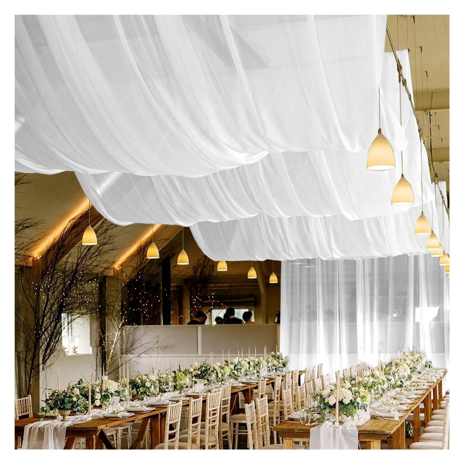 Panneaux De Rideaux De Plafond Rideaux de Plafond en Tissu for Arc Mariage, Rideaux Transparents, draperie Voile, décoration for fête, cérémonie, scène Swag(1PC Beige,W150XH1000CM)