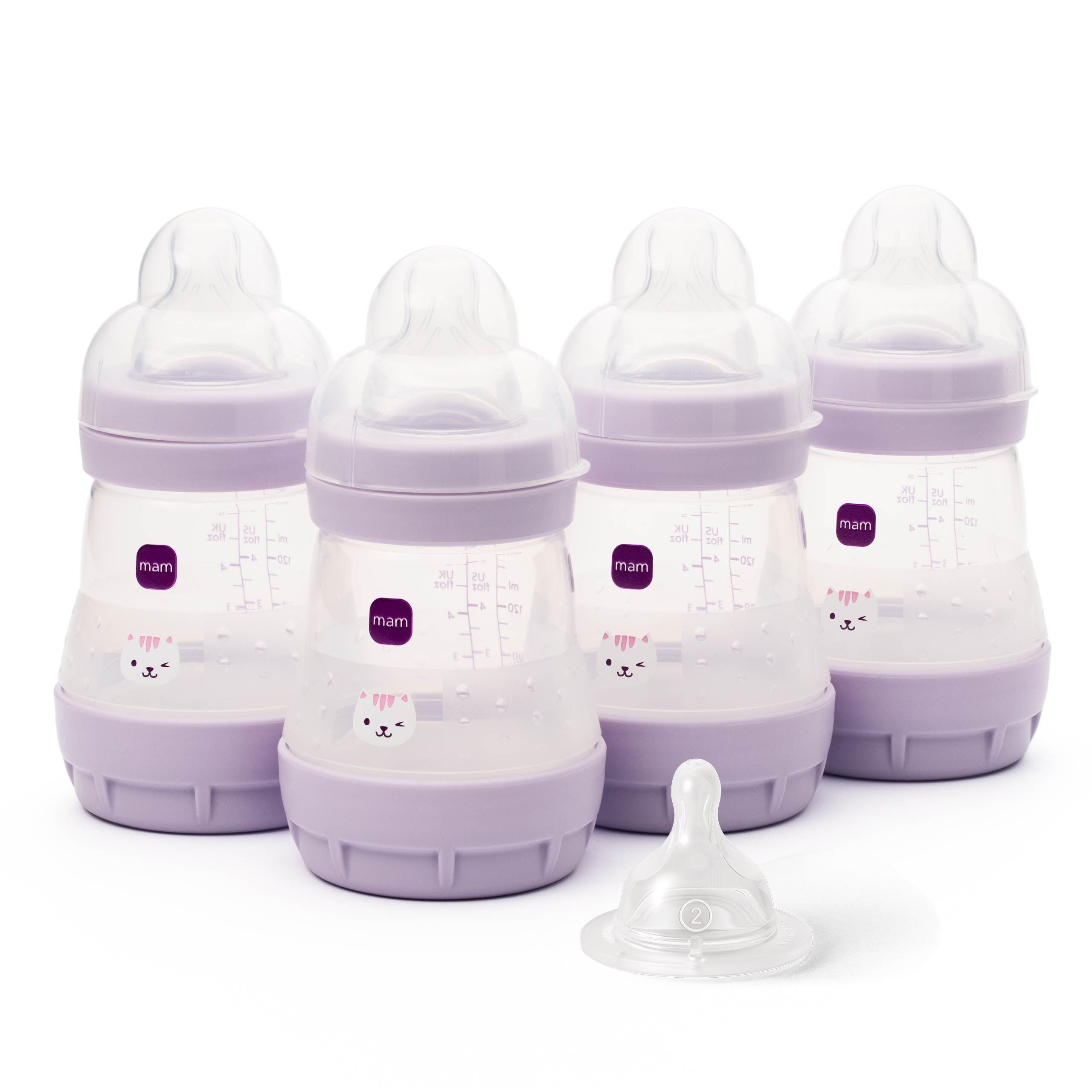 Mam Easy Start Anti-Colic Baby Bottles | 4 Pack (4X 160Ml) | Self-Sterilising Baby Milk Bottle | Slow Flow Teats Size 1 + 1X Medium Flow Teat Size