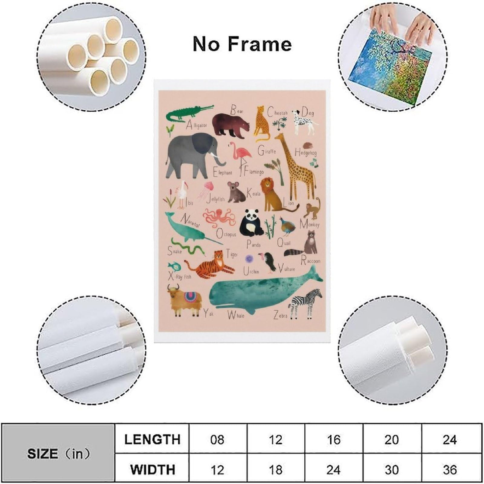Alphabet Animals Éducationnel Impression sur Toile Affiche Décoration Peinture Salon Mur Art Chambre Peinture Impression Murale Peinture Moderne Maison Garçon Chambre Impression Peinture Fille