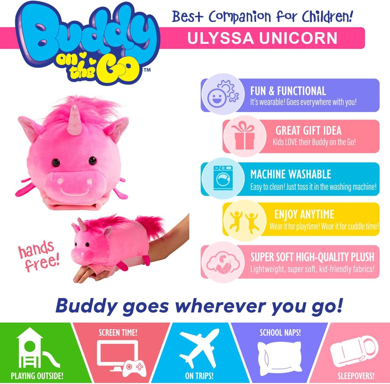 Buddy on The Go - from The Creators of Pillow Pets - Unicorn - Stuffed Animal Plush - Image 4