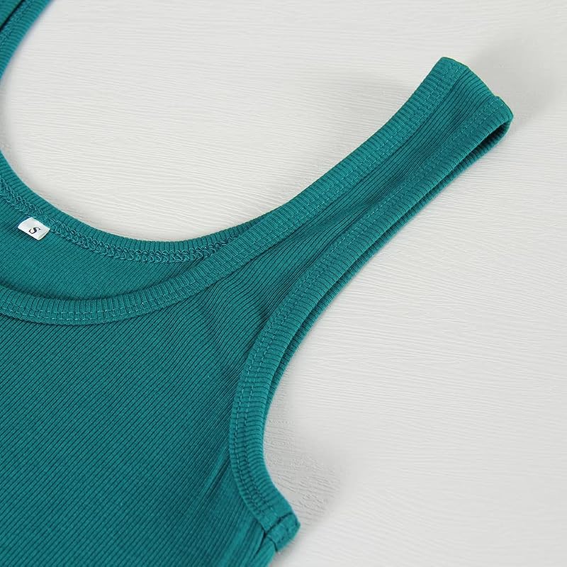 GEMBERA Women's Sleeveless Scoop Neck Ribbed Tank Tops Fitted Basic Cami Tee Shirts(Teal,S) image 6