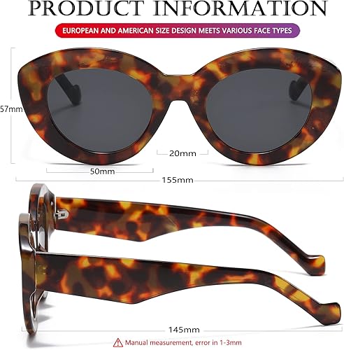 Miniatura 6 de AIEYEZO Lentes de sol de gran tamaño con diseño de ojo de gato para mujer, con montura gruesa ovalada, estilo retro