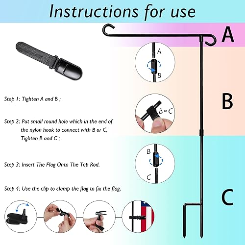 Miniatura 7 de HOOSUN Soporte para bandera de jardín, fácil de instalar, hierro forjado fuerte y resistente, se adapta a mini bandera de 12.5 x 18 pulgadas con 1