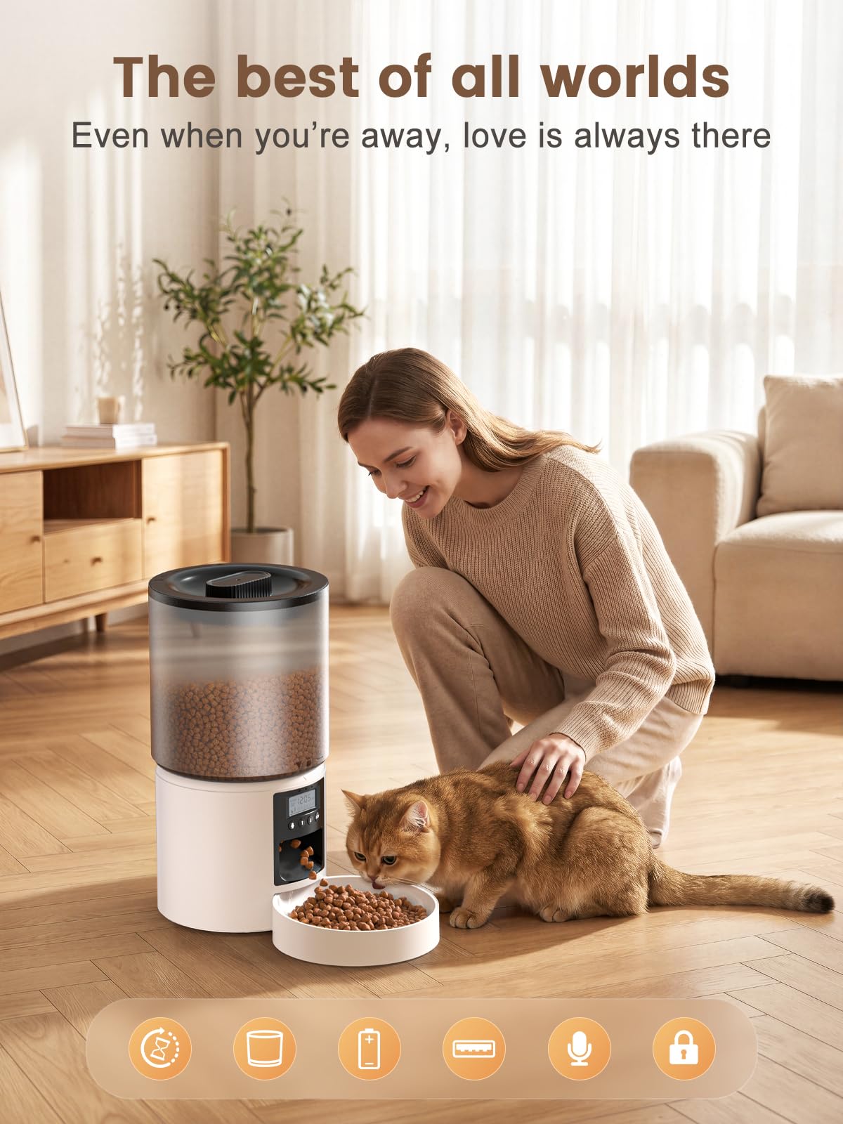 Distributore Automatico Cibo Gatti 4L Dispenser Crocchette Gatto con Timer Programmabile e Schermo LCD Distributore Cibo Gatti con Registrazione Vocale 10s fino a 1-6 Pasti Giornalieri