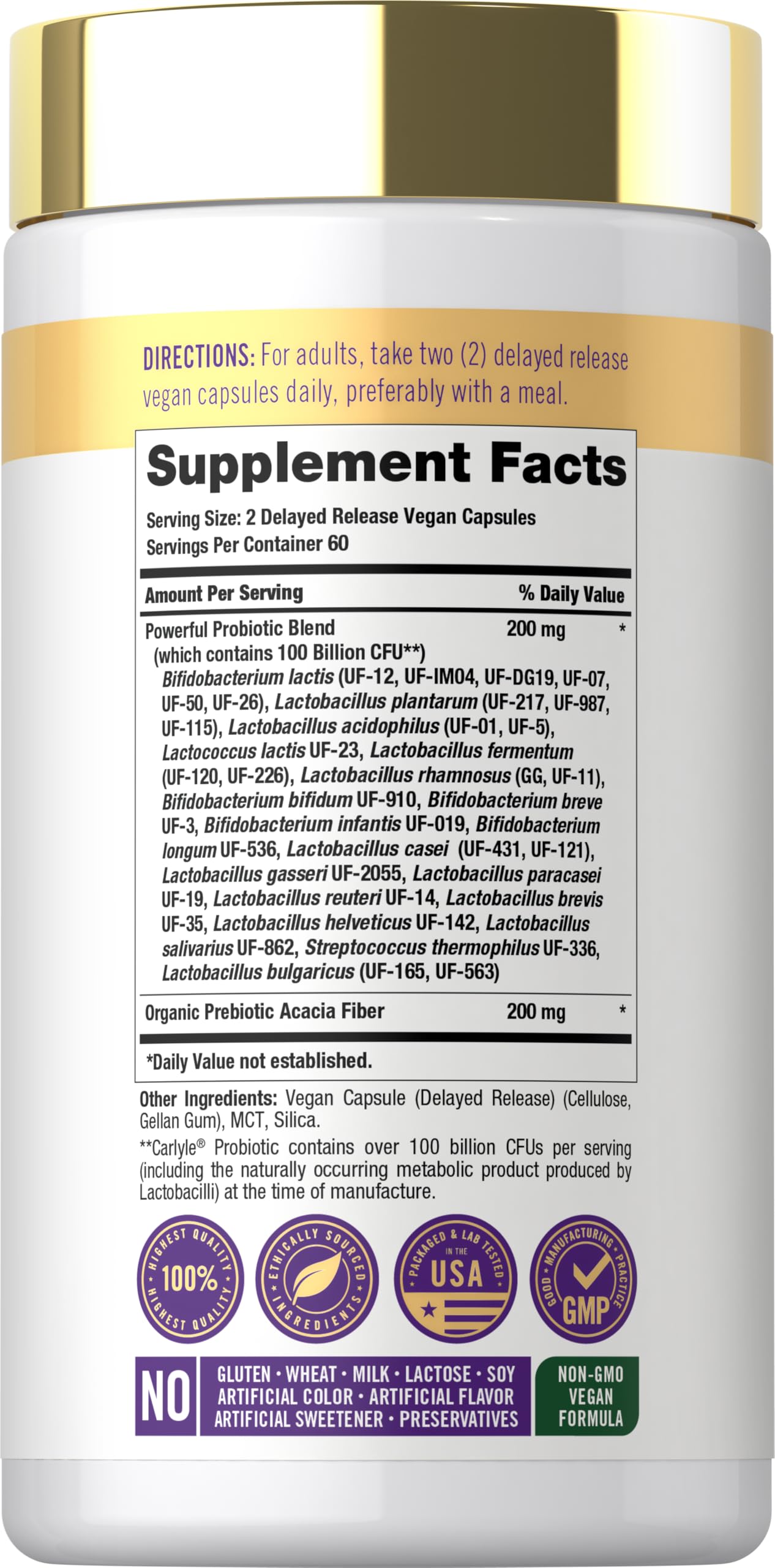Carlyle Probiotic 100 Billion CFU | 120 Capsules | Delayed Release — Amazon image 2